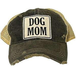 Dog Mom Distressed Adjustable Black and Tan Ball Cap by Headmost